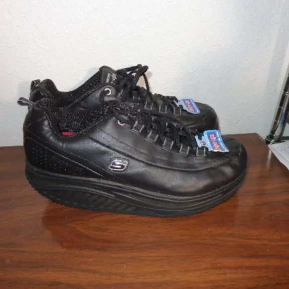 New Skechers Black Leather Shape Ups Shapeup Lace Up Shoes 8.5 NWOB - Picture 3 of 11